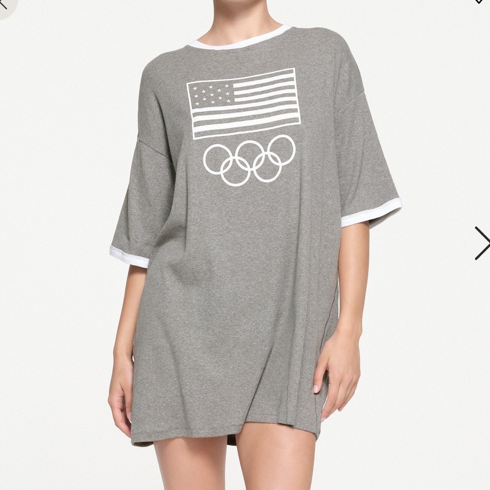 SKIMS COTTON RIB OLYMPIC T-SHIRT MINI DRESS NWT S limited edition Heather grey
